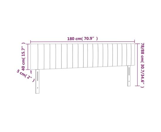 Tăblie de pat cu led, gri deschis, 180x5x78/88 cm, catifea, 6 image