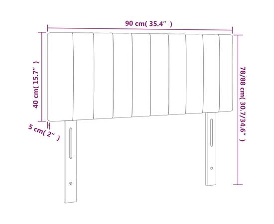 Tăblie de pat cu led, gri deschis, 90x5x78/88 cm, catifea, 6 image