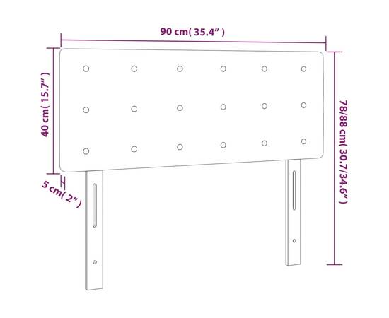 Tăblie de pat cu led, gri deschis, 90x5x78/88 cm, textil, 6 image