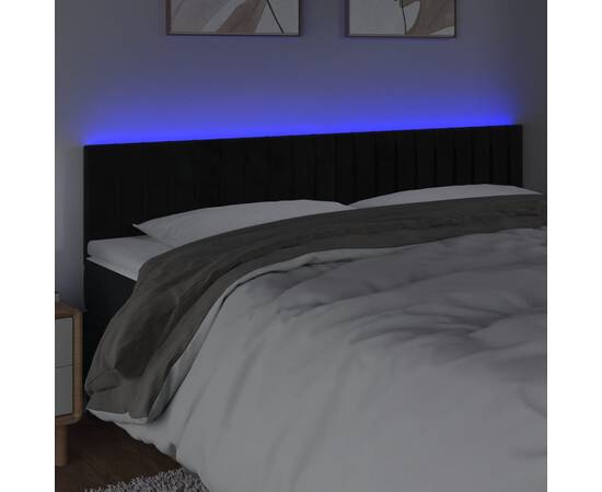 Tăblie de pat cu led, negru, 180x5x78/88 cm, catifea, 3 image