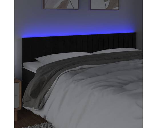 Tăblie de pat cu led, negru, 200x5x78/88 cm, catifea, 3 image
