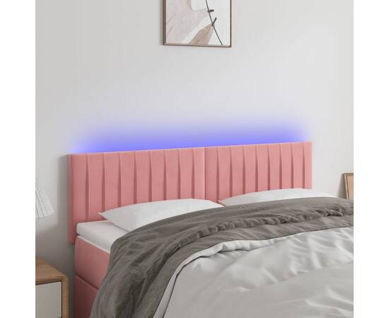 Tăblie de pat cu led, roz, 144x5x78/88 cm, catifea