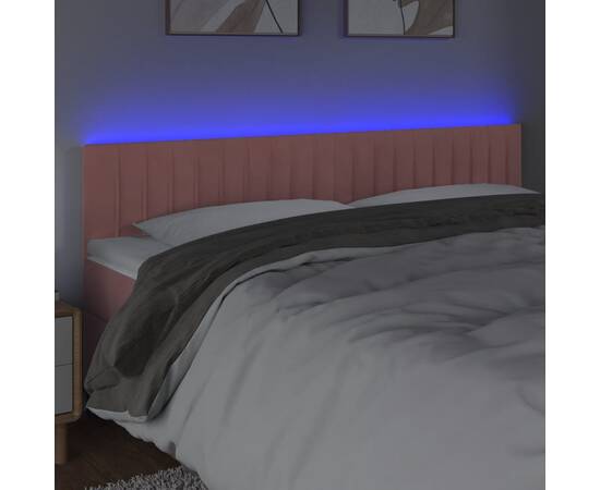 Tăblie de pat cu led, roz, 180x5x78/88 cm, catifea, 3 image