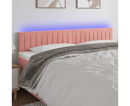 Tăblie de pat cu led, roz, 200x5x78/88 cm, catifea