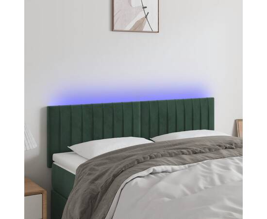 Tăblie de pat cu led, verde închis, 144x5x78/88 cm, catifea