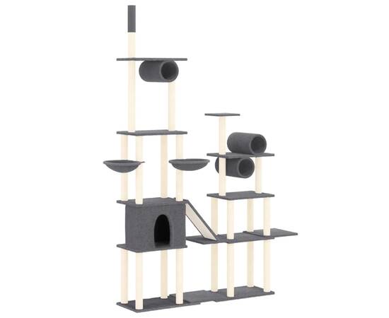 Ansamblu de pisici, stâlpi din funie sisal, gri închis, 279 cm, 2 image