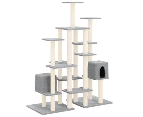 Ansamblu pisici, stâlpi din funie sisal, gri deschis, 145 cm, 2 image