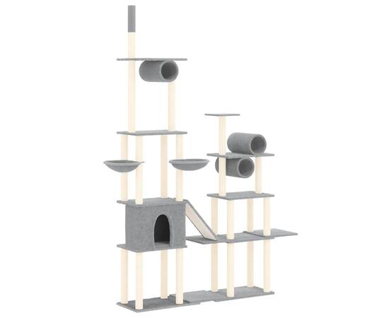 Ansamblu pisici cu stâlpi din funie sisal, gri deschis, 279 cm, 2 image