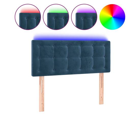 Tăblie de pat cu led, albastru închis, 100x5x78/88 cm, catifea, 2 image