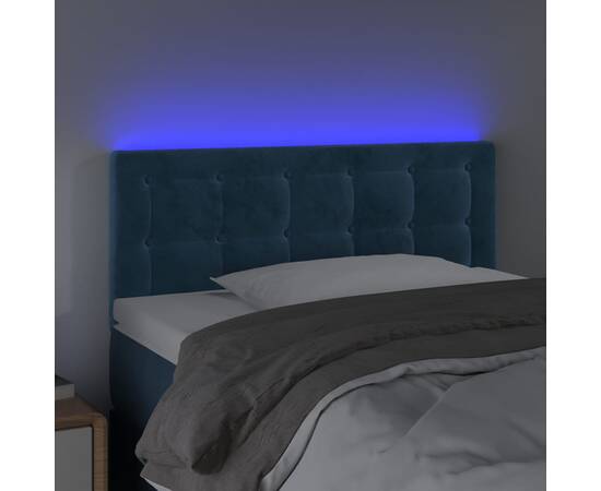 Tăblie de pat cu led, albastru închis, 100x5x78/88 cm, catifea, 3 image