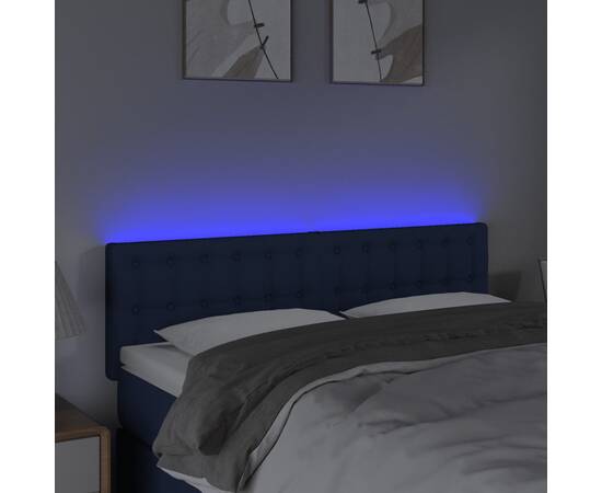 Tăblie de pat cu led, albastru, 144x5x78/88 cm, textil, 3 image