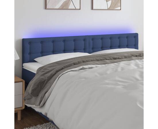 Tăblie de pat cu led, albastru, 180x5x78/88 cm, textil