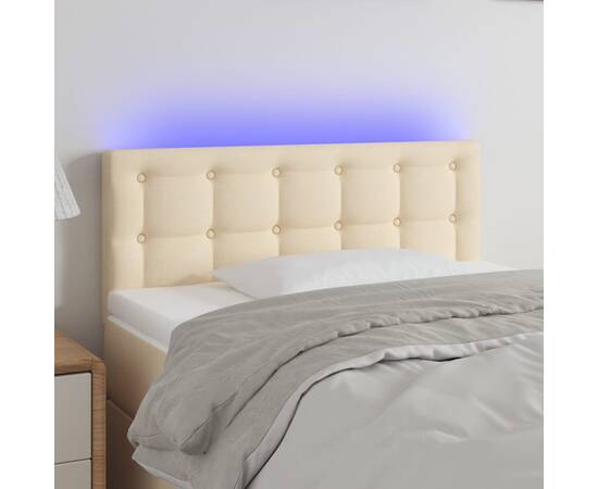 Tăblie de pat cu led, crem, 100x5x78/88 cm, textil