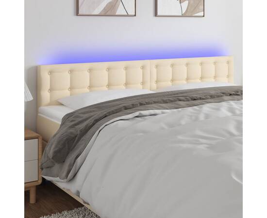 Tăblie de pat cu led, crem, 160x5x78/88 cm, textil