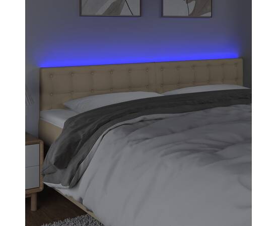Tăblie de pat cu led, crem, 160x5x78/88 cm, textil, 3 image