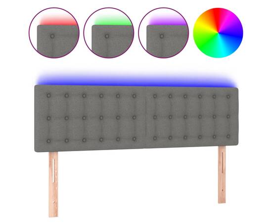 Tăblie de pat cu led, gri închis, 144x5x78/88 cm, textil, 2 image