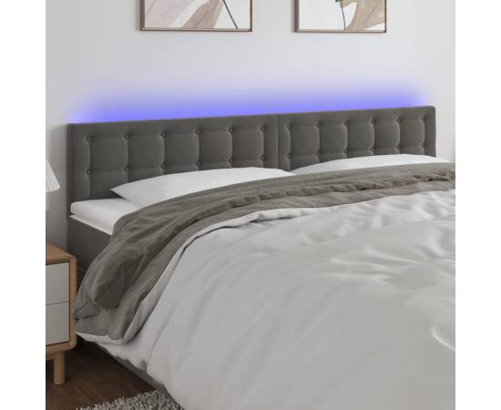 Tăblie de pat cu led, gri închis, 200x5x78/88 cm, catifea