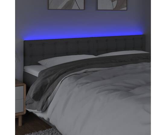 Tăblie de pat cu led, gri închis, 200x5x78/88 cm, textil, 3 image