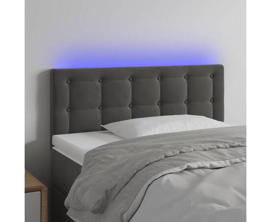 Tăblie de pat cu led, gri închis, 80x5x78/88 cm, catifea