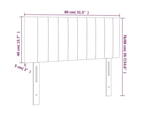 Tăblie de pat cu led, gri închis, 80x5x78/88 cm, catifea, 6 image