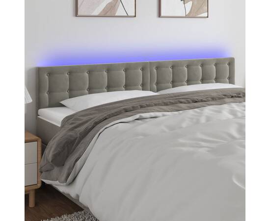 Tăblie de pat cu led, gri deschis, 180x5x78/88 cm, catifea