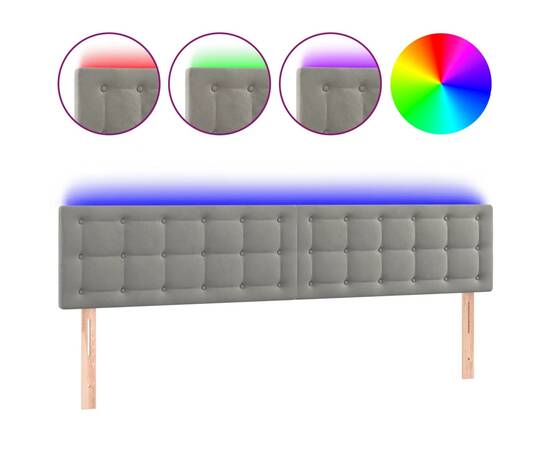 Tăblie de pat cu led, gri deschis, 180x5x78/88 cm, catifea, 2 image