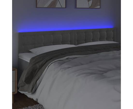 Tăblie de pat cu led, gri deschis, 200x5x78/88 cm, catifea, 3 image
