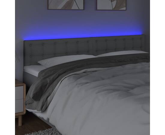 Tăblie de pat cu led, gri deschis, 200x5x78/88 cm, textil, 3 image