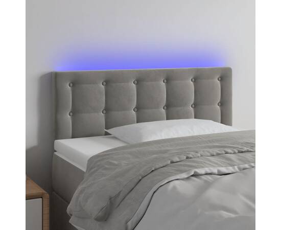 Tăblie de pat cu led, gri deschis, 80x5x78/88 cm, catifea