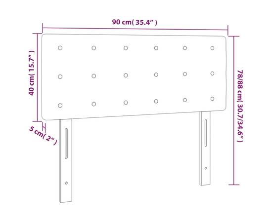 Tăblie de pat cu led, gri deschis, 90x5x78/88 cm, catifea, 6 image