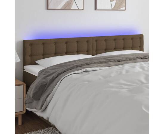 Tăblie de pat cu led, maro închis, 200x5x78/88 cm, textil