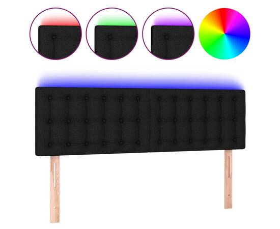 Tăblie de pat cu led, negru, 144x5x78/88 cm, textil, 2 image