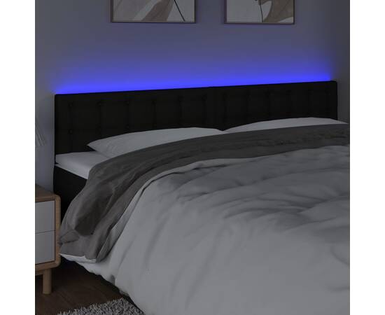 Tăblie de pat cu led, negru, 160x5x78/88 cm, textil, 3 image
