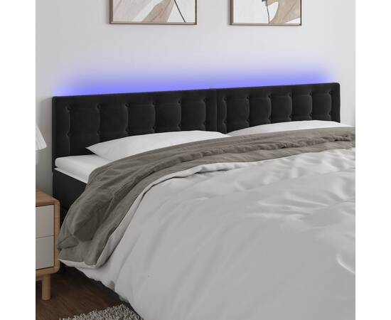 Tăblie de pat cu led, negru, 180x5x78/88 cm, catifea