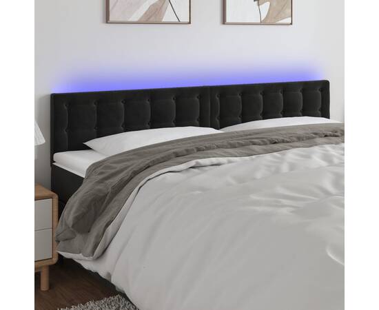 Tăblie de pat cu led, negru, 200x5x78/88 cm, catifea