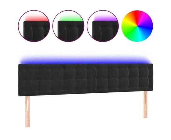 Tăblie de pat cu led, negru, 200x5x78/88 cm, catifea, 2 image