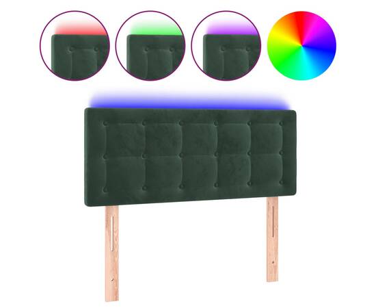Tăblie de pat cu led, verde închis, 100x5x78/88 cm, catifea, 2 image