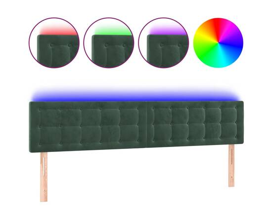 Tăblie de pat cu led, verde închis, 160x5x78/88 cm, catifea, 2 image