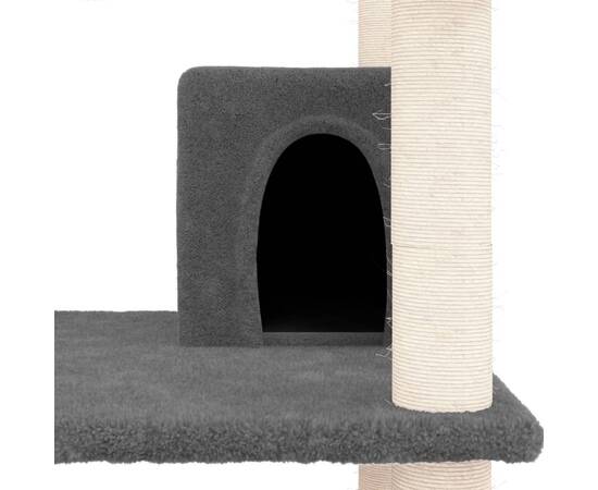 Ansamblu de pisici, stâlpi din funie sisal, gri închis, 162 cm, 6 image