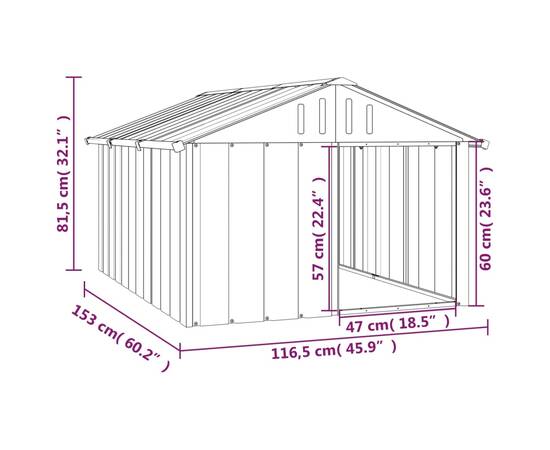 Casă pentru câini antracit 116,5x153x81,5 cm oțel galvanizat, 5 image