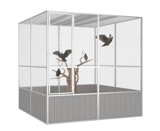 Colivie pentru păsări gri 213,5x217,5x211,5 cm oțel galvanizat, 2 image