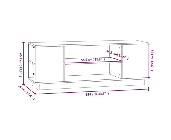 Comodă tv, alb, 110x35x40,5 cm, lemn masiv de pin, 8 image