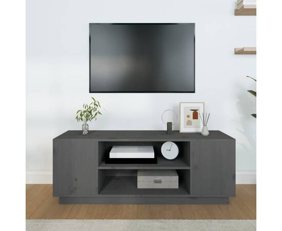 Comodă tv, gri, 110x35x40,5 cm, lemn masiv de pin, 3 image