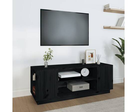 Comodă tv, negru, 110x35x40,5 cm, lemn masiv de pin
