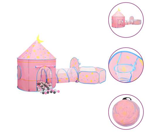 Cort de joacă pentru copii cu 250 bile, roz, 301x120x128 cm