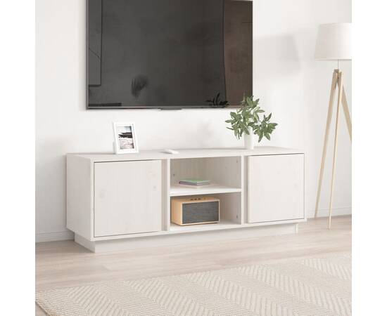 Comodă tv, alb, 110x35x40,5 cm, lemn masiv de pin