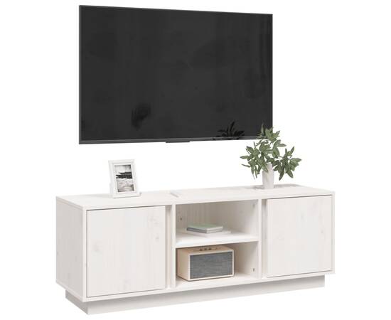 Comodă tv, alb, 110x35x40,5 cm, lemn masiv de pin, 4 image