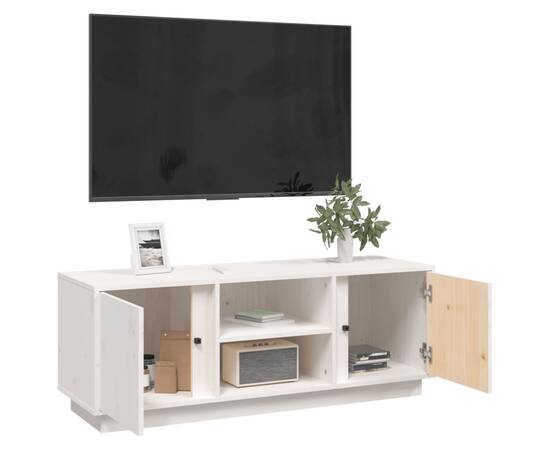 Comodă tv, alb, 110x35x40,5 cm, lemn masiv de pin, 5 image