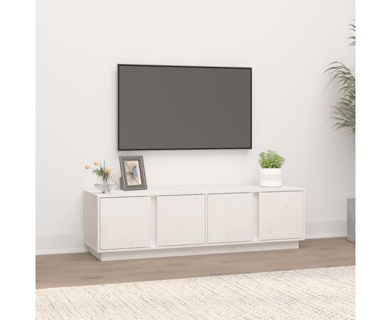 Comodă tv, alb, 140x40x40 cm, lemn masiv de pin