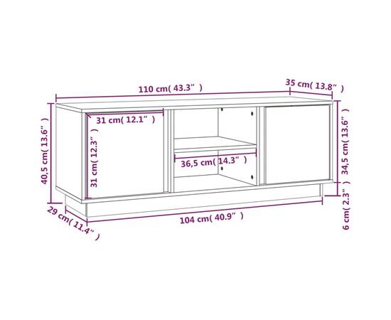 Comodă tv, gri, 110x35x40,5 cm, lemn masiv de pin, 10 image